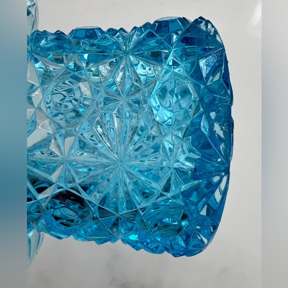 vintage Fenton Daisy and Button top hat blue cut glass whimsy toothpick holder - Picture 7 of 9